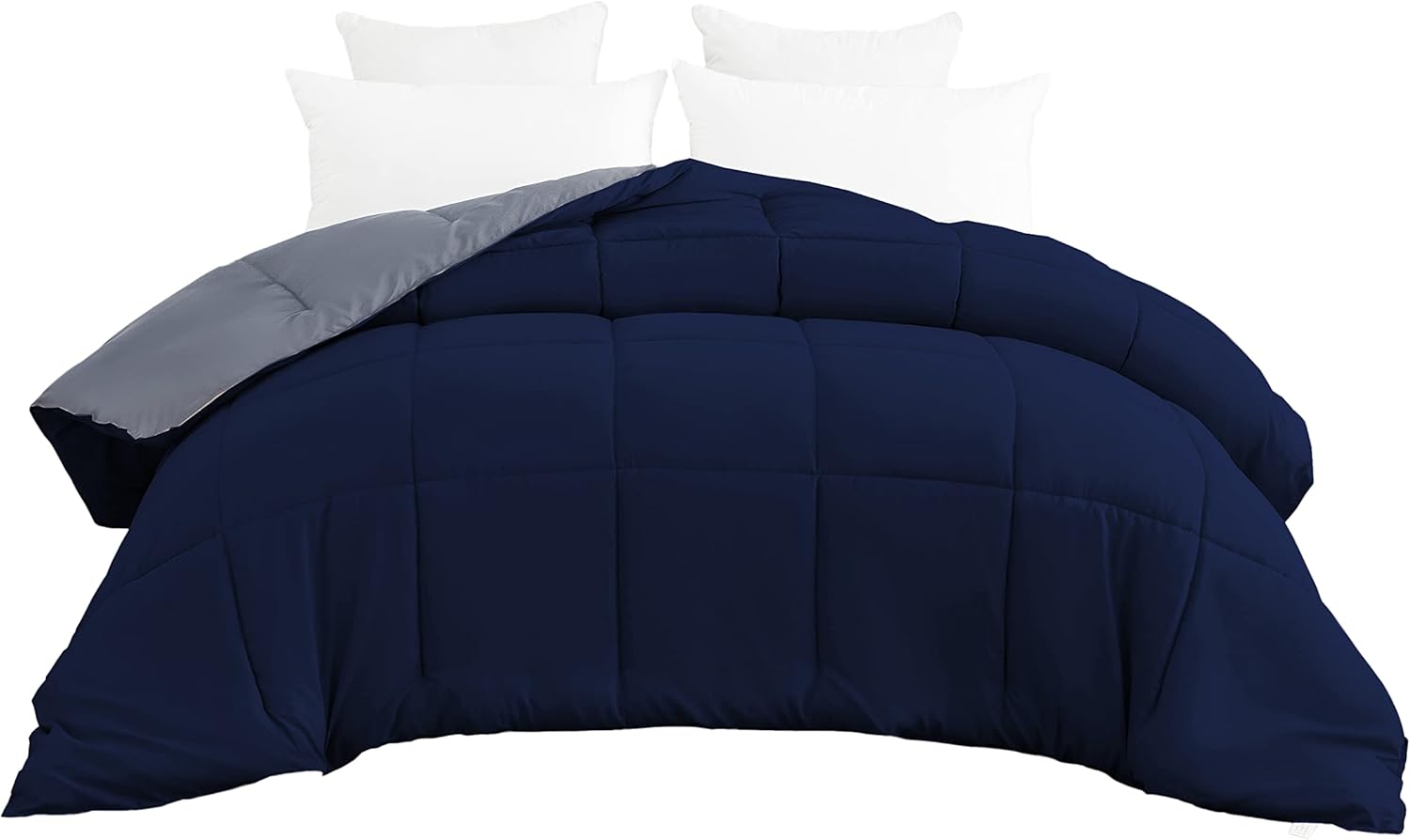 AYSW Bettdecke Zweifarbig Warm im Winter 450g/m² Dick 220x240cm Hypoallergen Zweifarbig Dunkelblau + Dunkelgrau Reversible Bettdecke 2 Personen Bettdecke 5