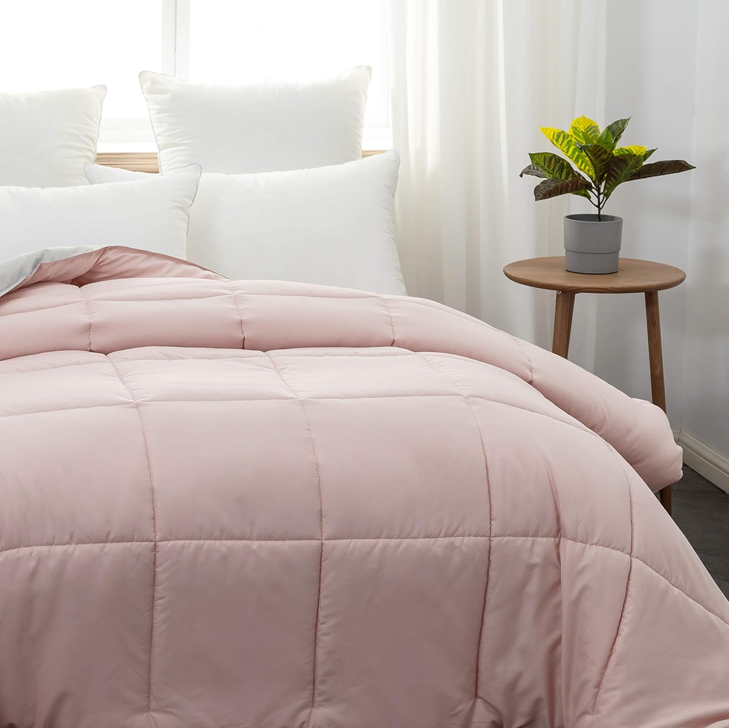 AYSW Bettdecke Zweifarbig Warm im Winter 450g/m² Dick 220x240cm Hypoallergen Rosa + Grau Reversible Bettdecke 2 Personen Bettdecke 4