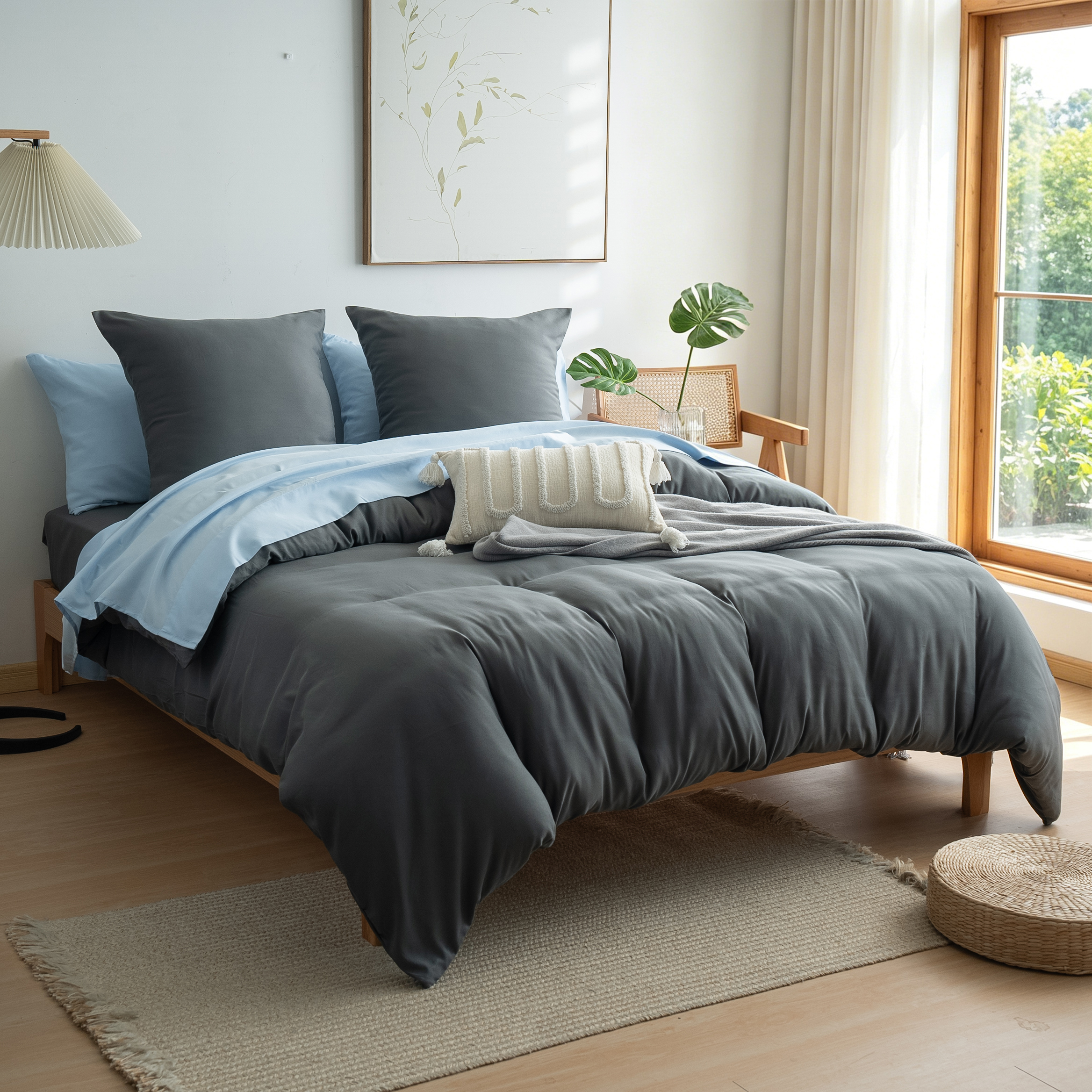AYSW 4-Piece Bedding Set Duvet Cover 200x200/220x240/240x260 cm - Fitted Sheet 140x200/160x200/180x200 cm - 2 pillowcases 65x65cm for 2 Persons 120 Thread/cm² Microfiber Set 6
