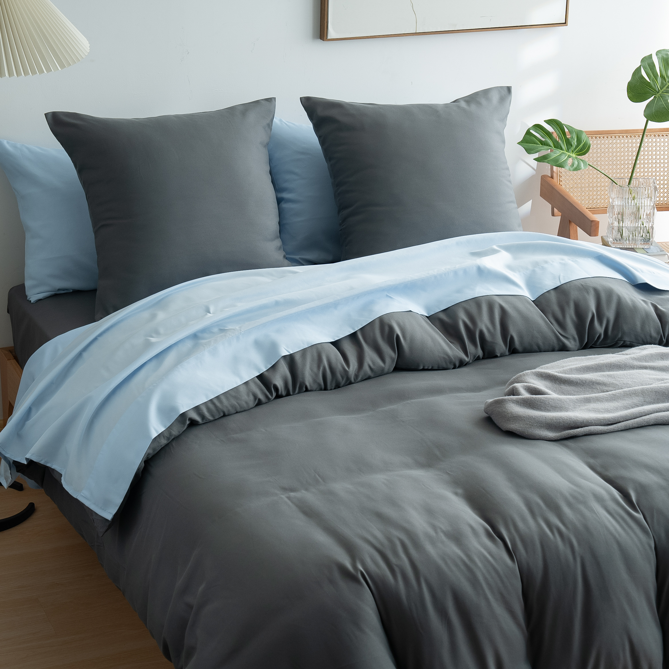 AYSW 4-Piece Bedding Set Duvet Cover 200x200/220x240/240x260 cm - Fitted Sheet 140x200/160x200/180x200 cm - 2 pillowcases 65x65cm for 2 Persons 120 Thread/cm² Microfiber Set 8