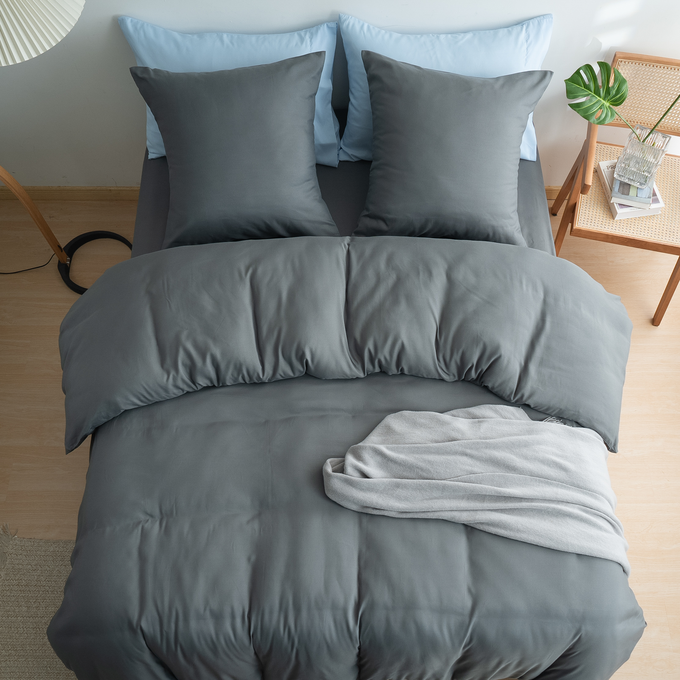 AYSW 4-Piece Bedding Set Duvet Cover 200x200/220x240/240x260 cm - Fitted Sheet 140x200/160x200/180x200 cm - 2 pillowcases 65x65cm for 2 Persons 120 Thread/cm² Microfiber Set 9