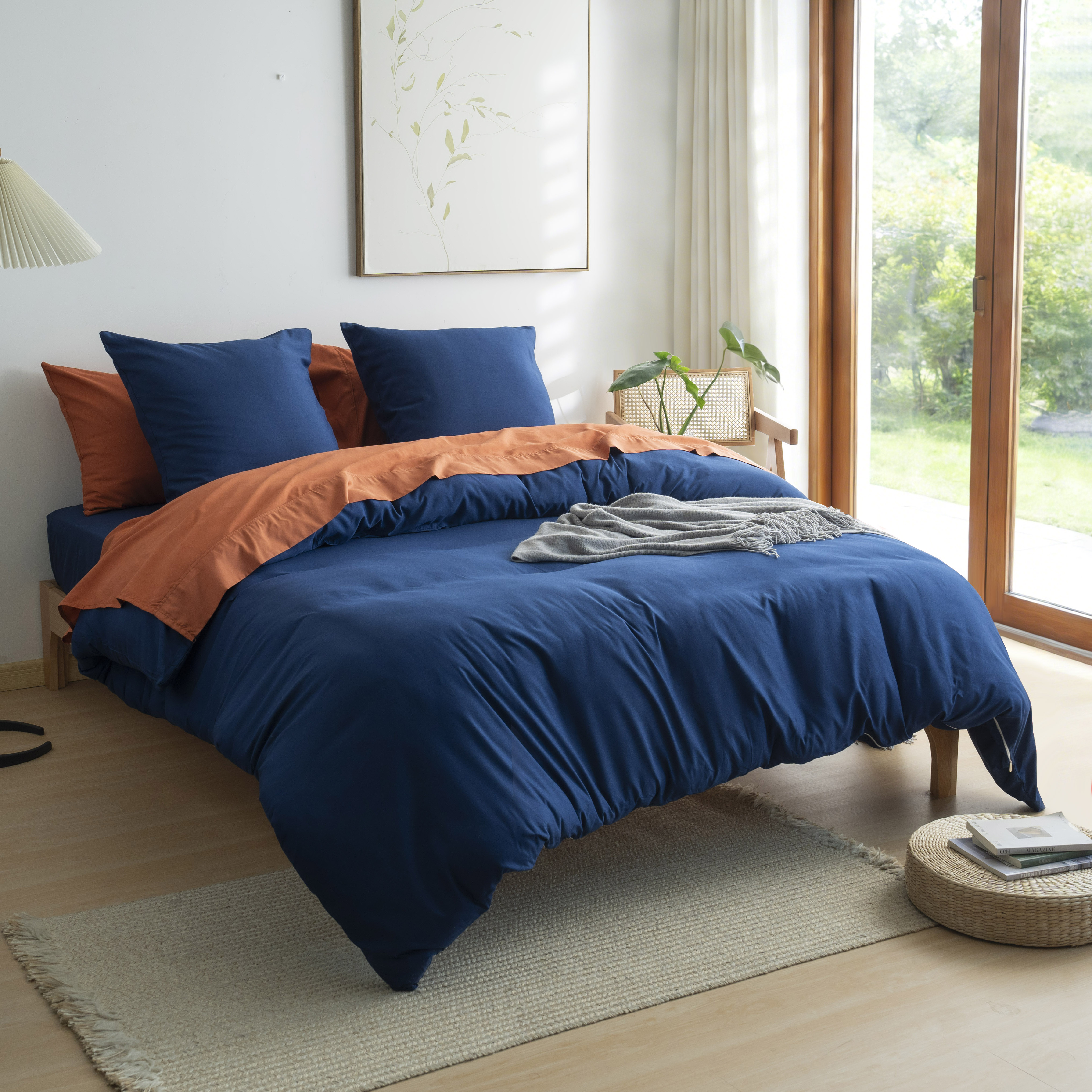AYSW 4-Piece Bedding Set Duvet Cover 200x200/220x240/240x260 cm - Fitted Sheet 140x200/160x200/180x200 cm - 2 pillowcases 65x65cm for 2 Persons 120 Thread/cm² Microfiber Set 27