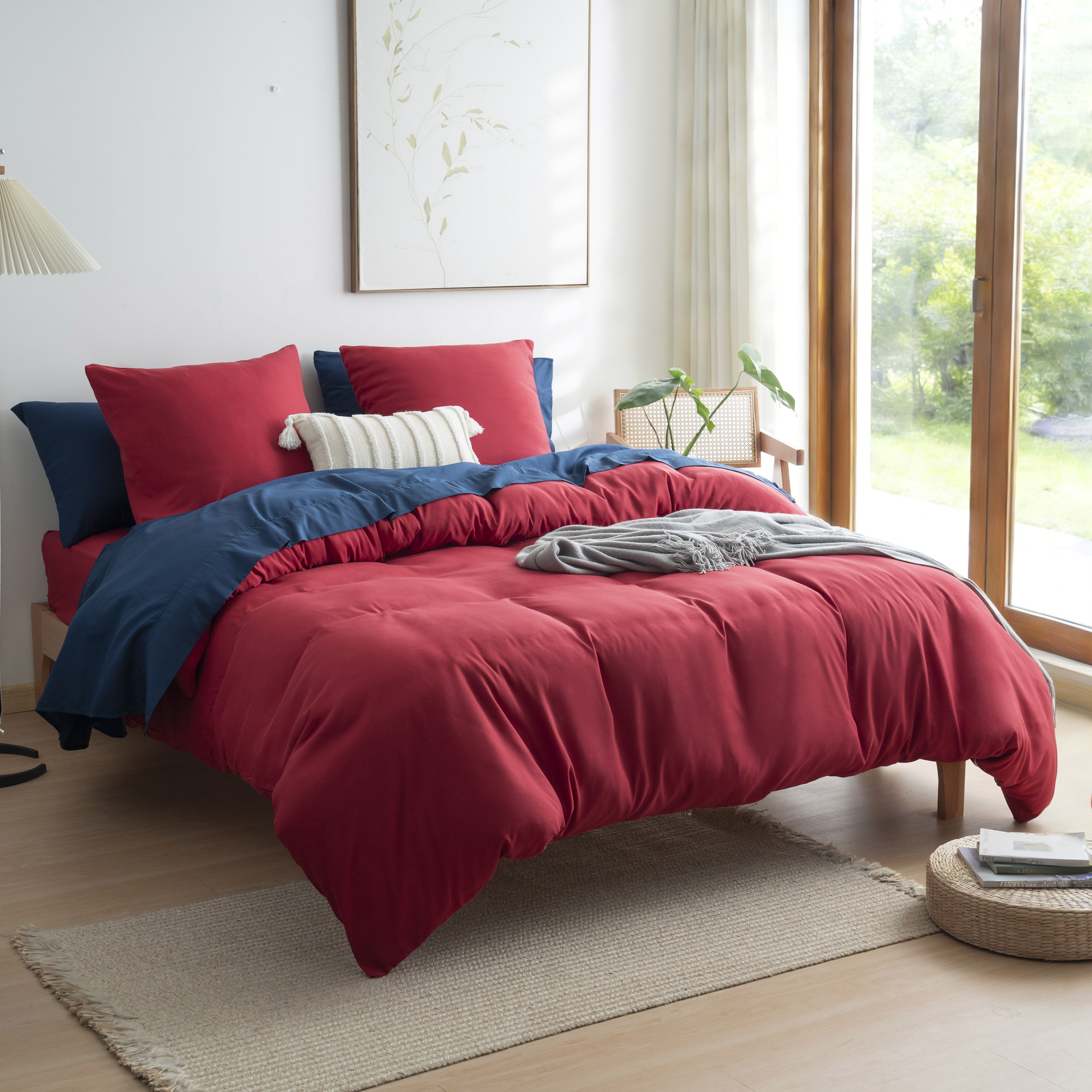 AYSW 4-Piece Bedding Set Duvet Cover 200x200/220x240/240x260 cm - Fitted Sheet 140x200/160x200/180x200 cm - 2 pillowcases 65x65cm for 2 Persons 120 Thread/cm² Microfiber Set 29