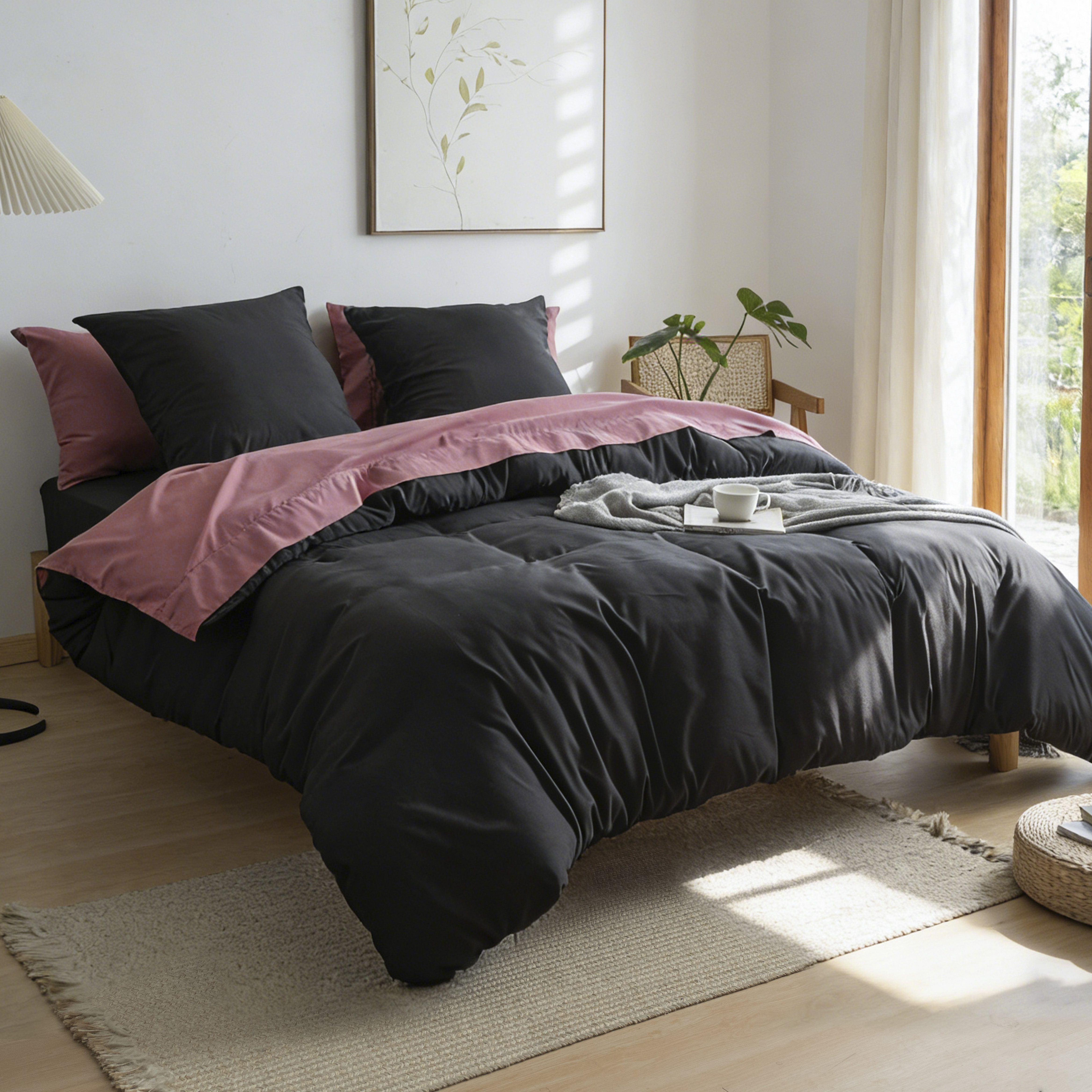 AYSW 4-Piece Bedding Set Duvet Cover 200x200/220x240/240x260 cm - Fitted Sheet 140x200/160x200/180x200 cm - 2 pillowcases 65x65cm for 2 Persons 120 Thread/cm² Microfiber Set 31