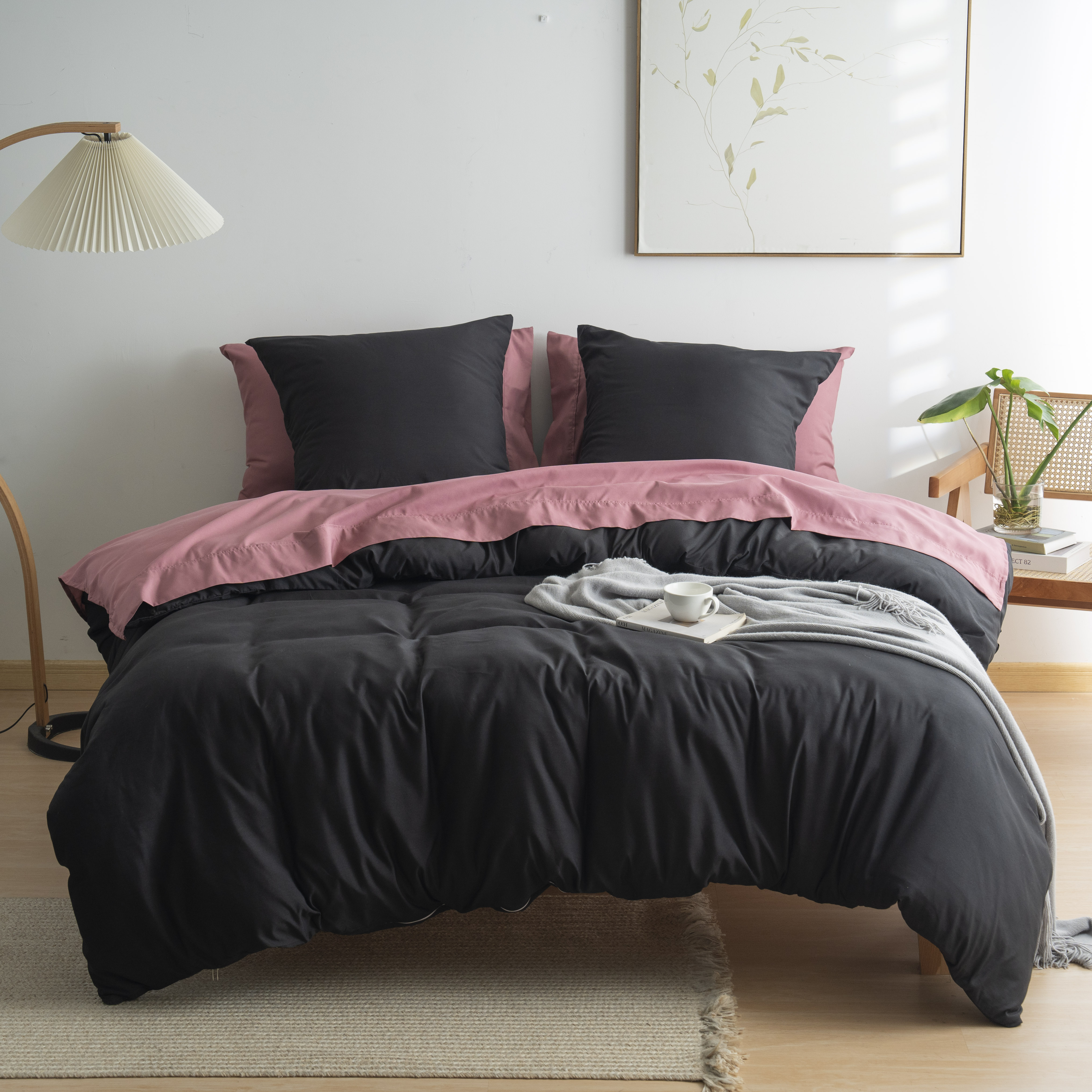 AYSW 4-Piece Bedding Set Duvet Cover 200x200/220x240/240x260 cm - Fitted Sheet 140x200/160x200/180x200 cm - 2 pillowcases 65x65cm for 2 Persons 120 Thread/cm² Microfiber Set 3
