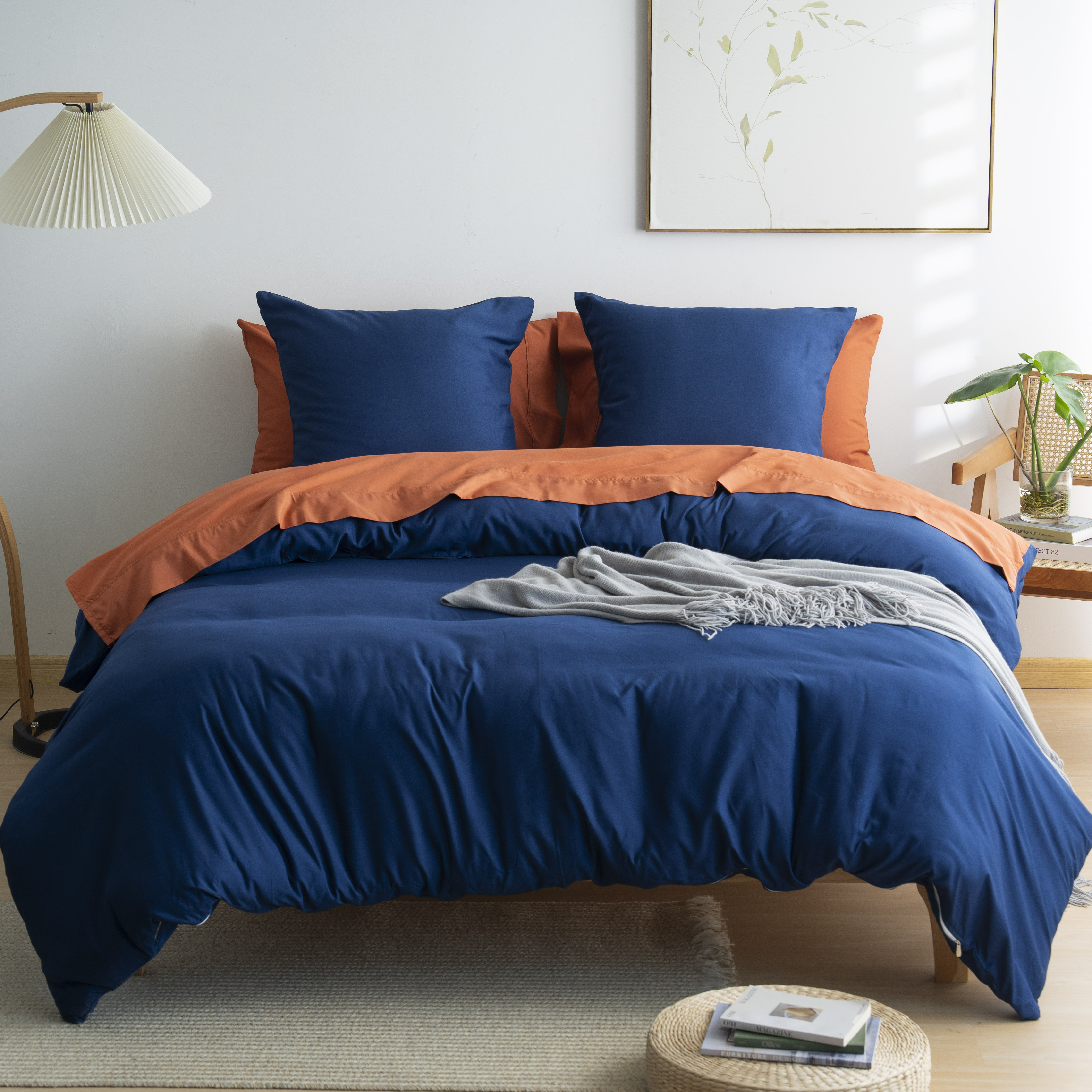 AYSW 4-Piece Bedding Set Duvet Cover 200x200/220x240/240x260 cm - Fitted Sheet 140x200/160x200/180x200 cm - 2 pillowcases 65x65cm for 2 Persons 120 Thread/cm² Microfiber Set 4