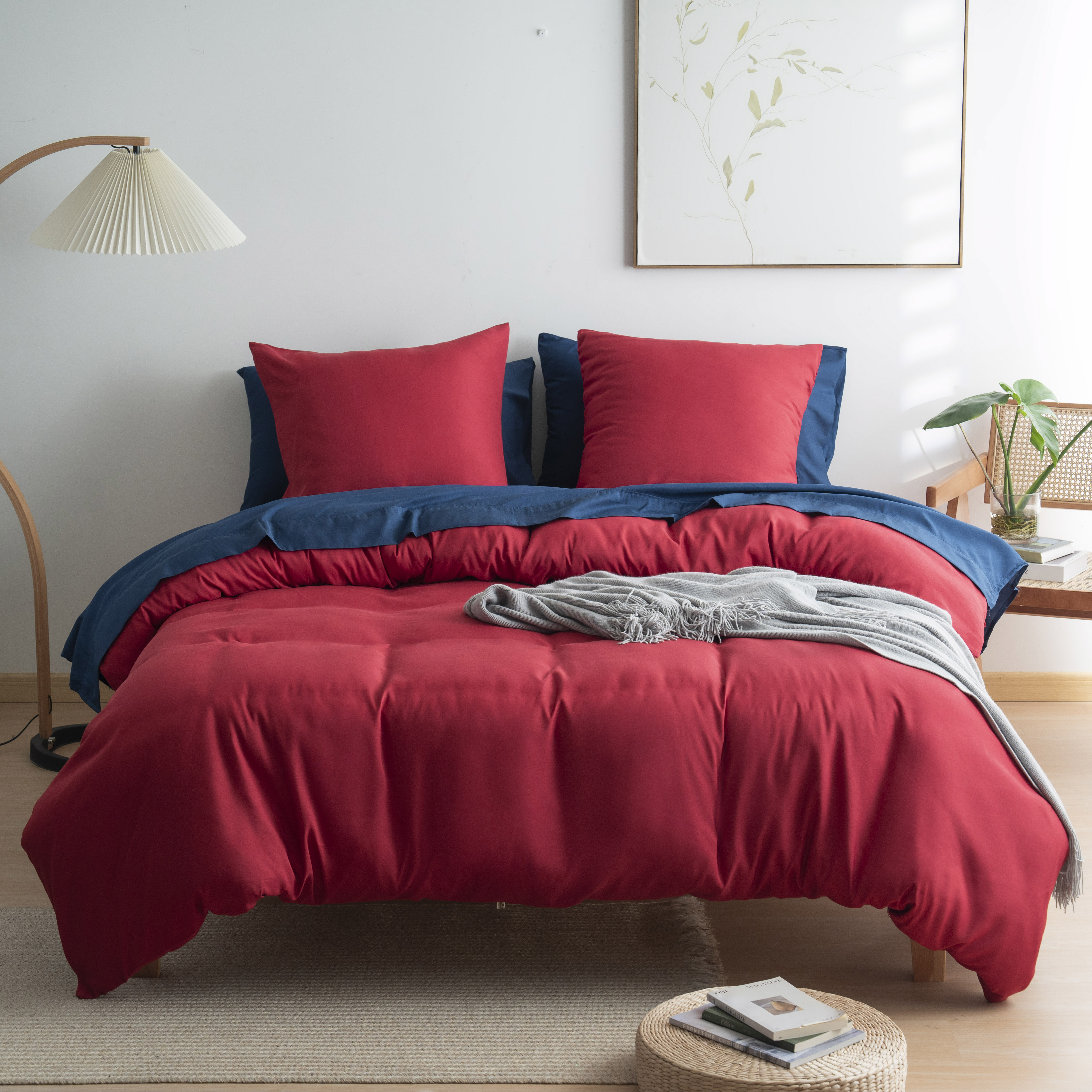AYSW 4-Piece Bedding Set Duvet Cover 200x200/220x240/240x260 cm - Fitted Sheet 140x200/160x200/180x200 cm - 2 pillowcases 65x65cm for 2 Persons 120 Thread/cm² Microfiber Set 5