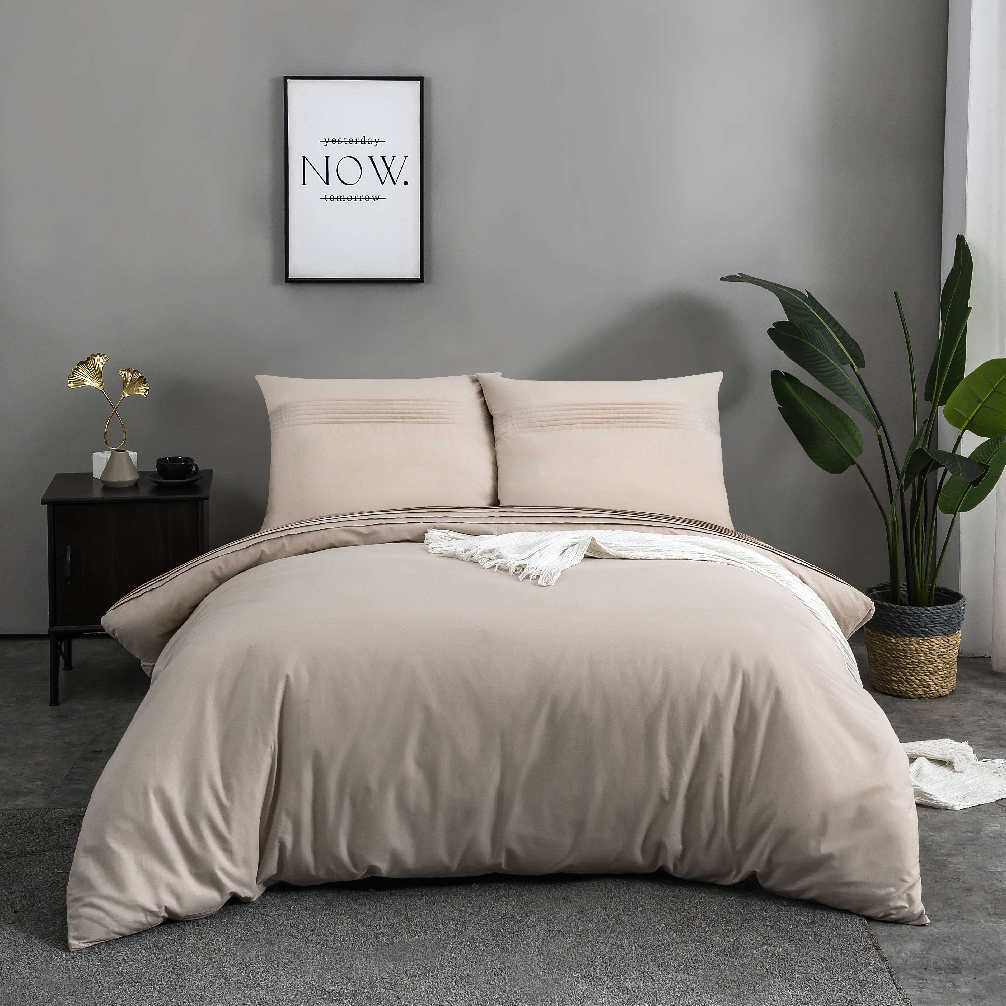 AYSW Coton Sets de Housse de Couette 200x200/220x240/240x260 cm Parure de Lit Haut Gamme Plissé Adulte 2 Personnes avec 2 Taies d'oreiller 65x65cm Fermeture Éclair 2