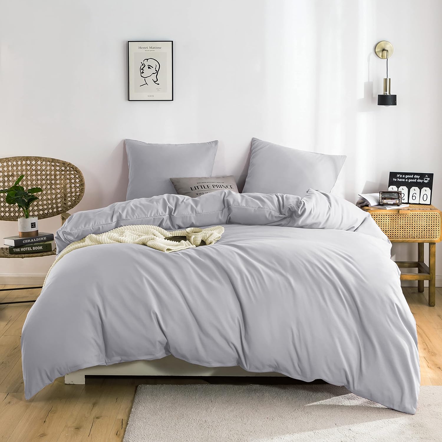 MOHAP 120 Fils/cm² Housse de Couette 200x200/220x240/240x260 cm avec Taies d'Oreiller 65x65x2cm Parure de Lit 2 Personnes avec Fermeture Éclair 4