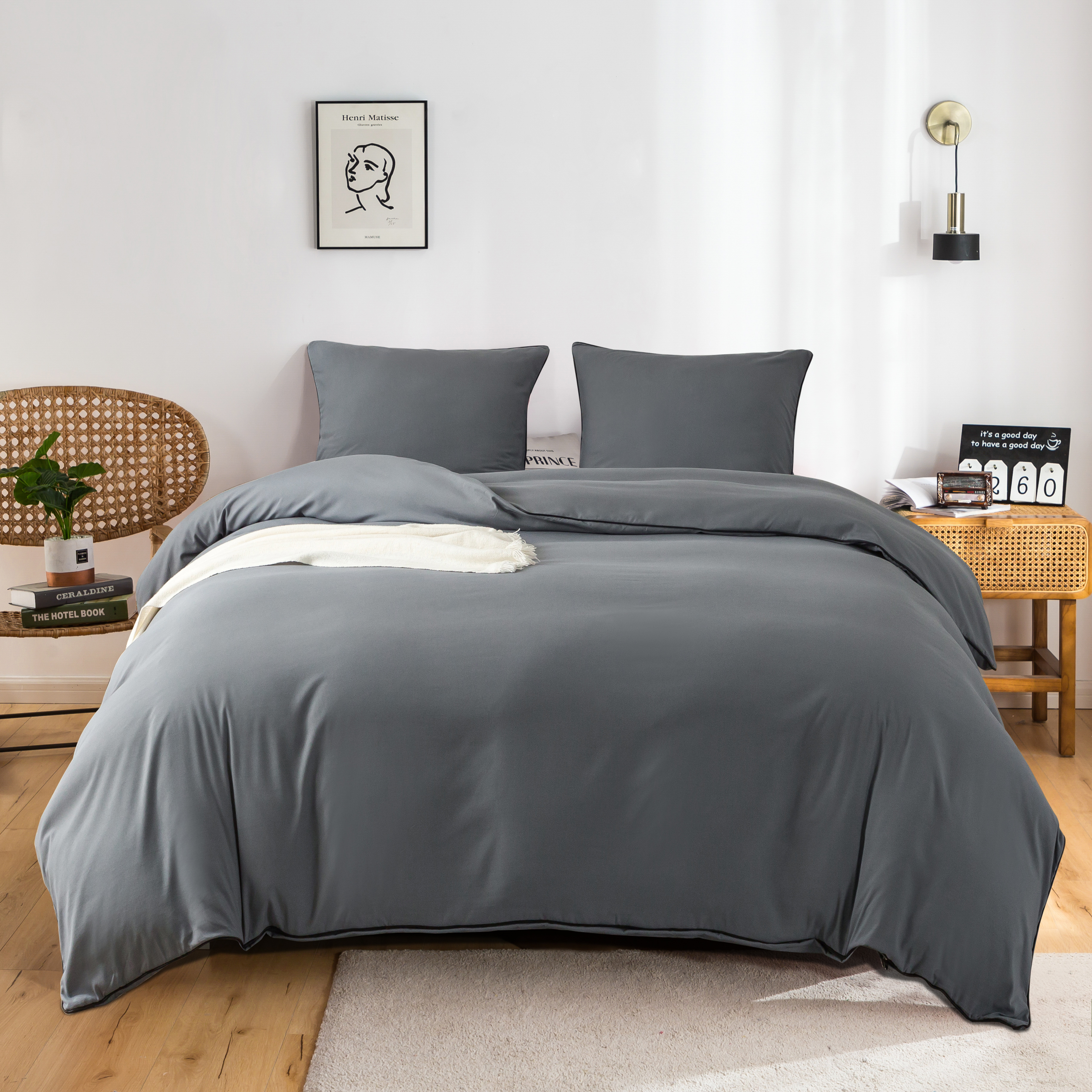 MOHAP 120 Fils/cm² Housse de Couette 200x200/220x240/240x260 cm avec Taies d'Oreiller 65x65x2cm Parure de Lit 2 Personnes avec Fermeture Éclair 6
