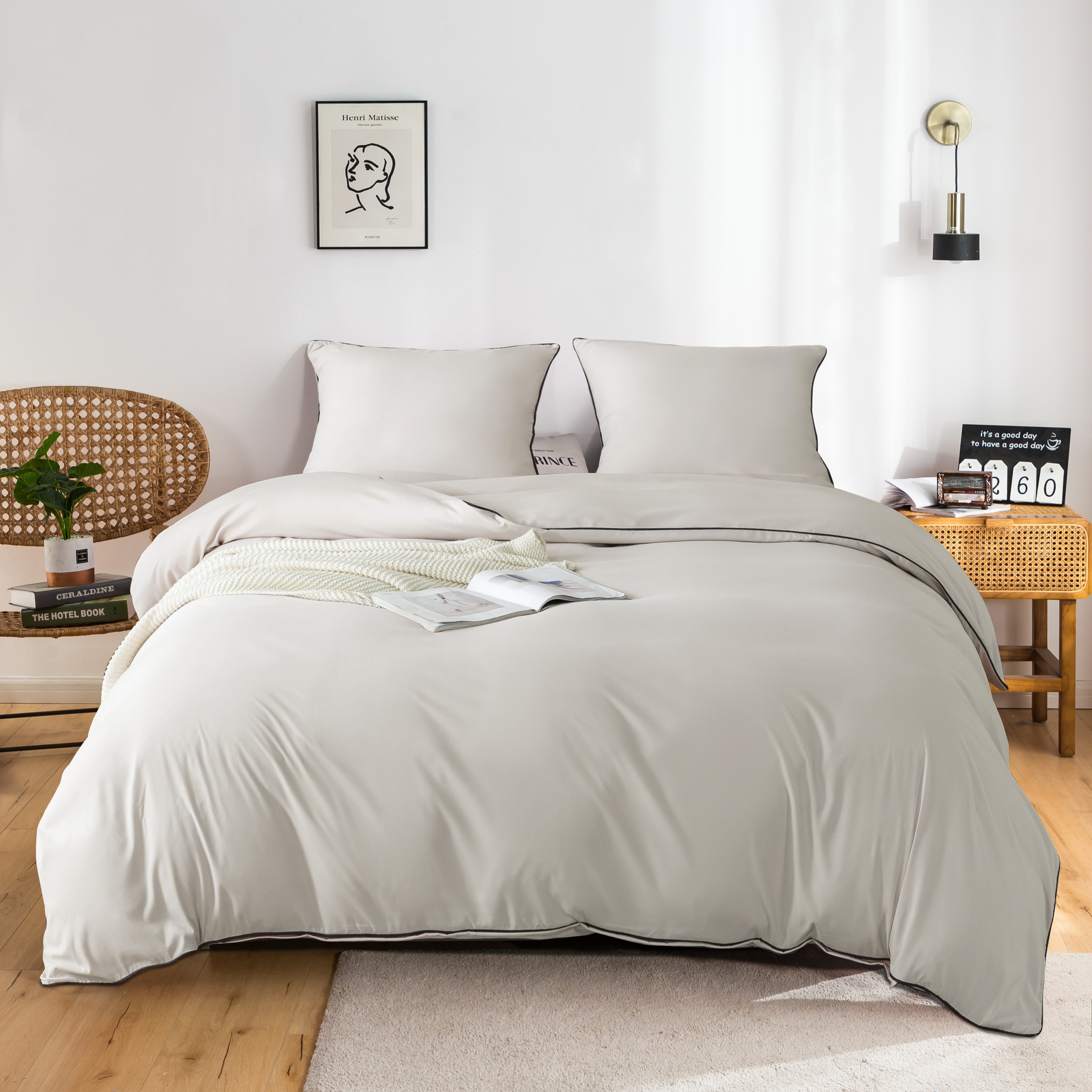 MOHAP 120 Fils/cm² Housse de Couette 200x200/220x240/240x260 cm avec Taies d'Oreiller 65x65x2cm Parure de Lit 2 Personnes avec Fermeture Éclair 7