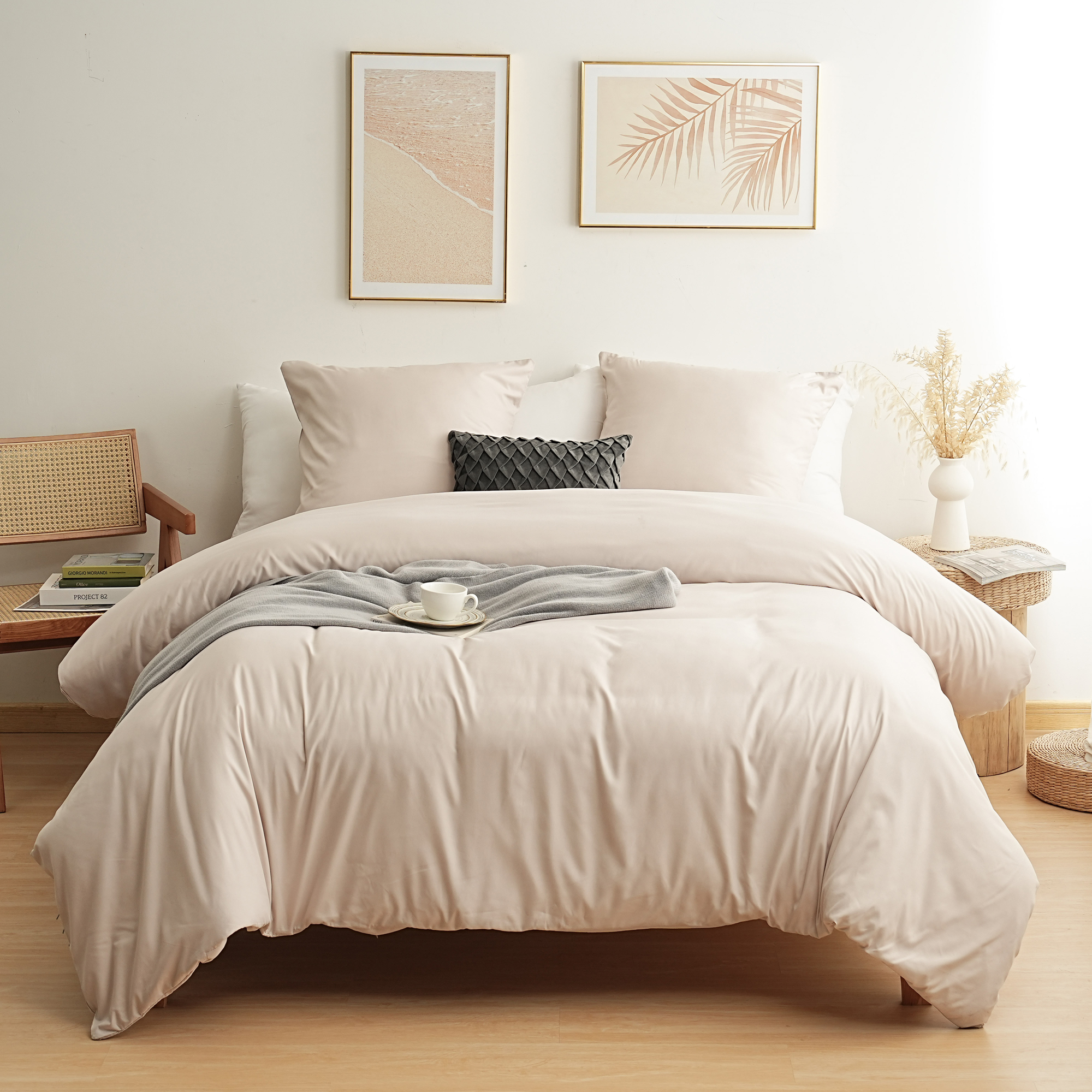 MOHAP Housse de Couette 200x200/220x240/240x260 cm avec Taies d'Oreiller 65x65x2cm Parure de Lit 120 Fils/cm² avec Fermeture Éclair 2 Personnes 2