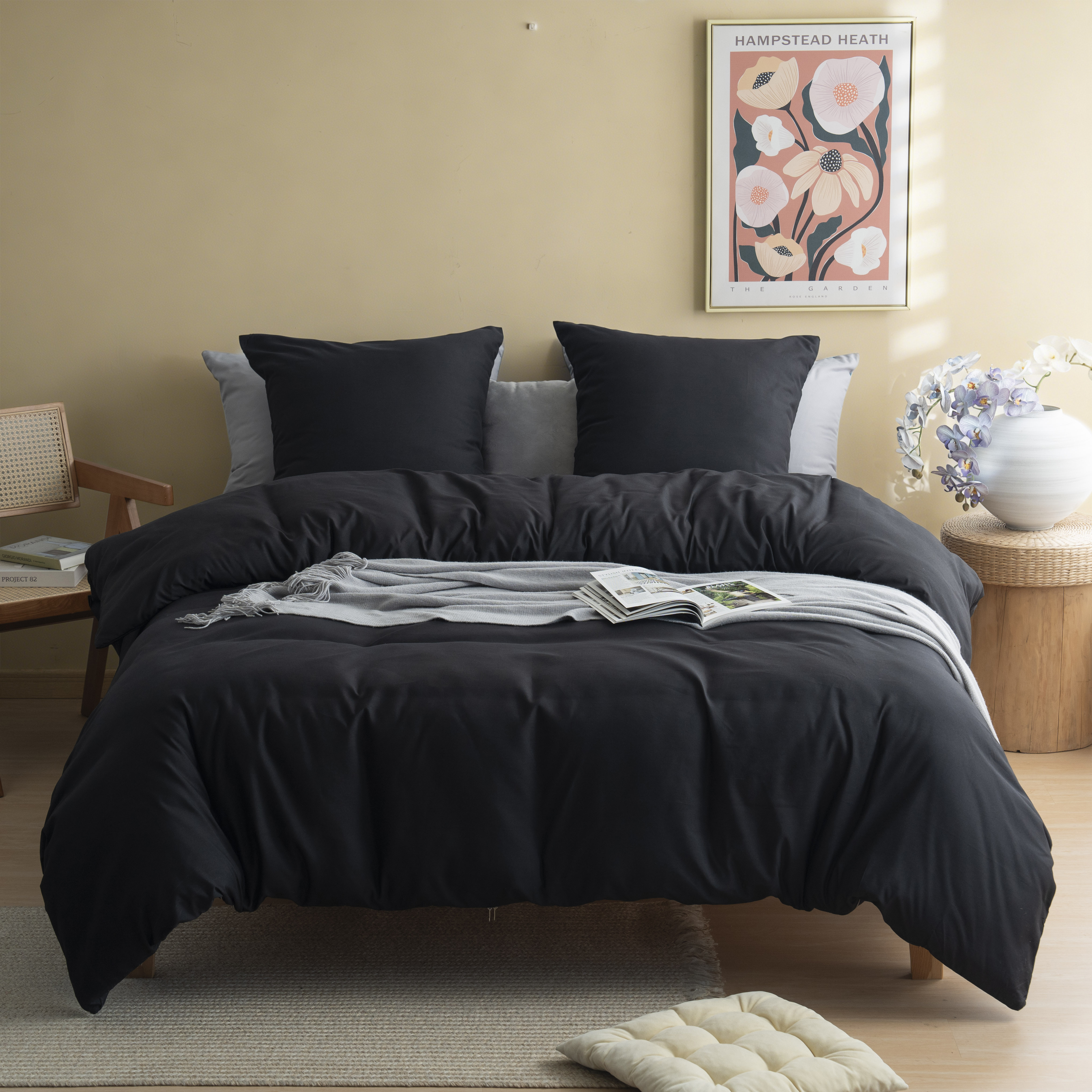 MOHAP Housse de Couette 200x200/220x240/240x260 cm avec Taies d'Oreiller 65x65x2cm Parure de Lit 120 Fils/cm² avec Fermeture Éclair 2 Personnes 3