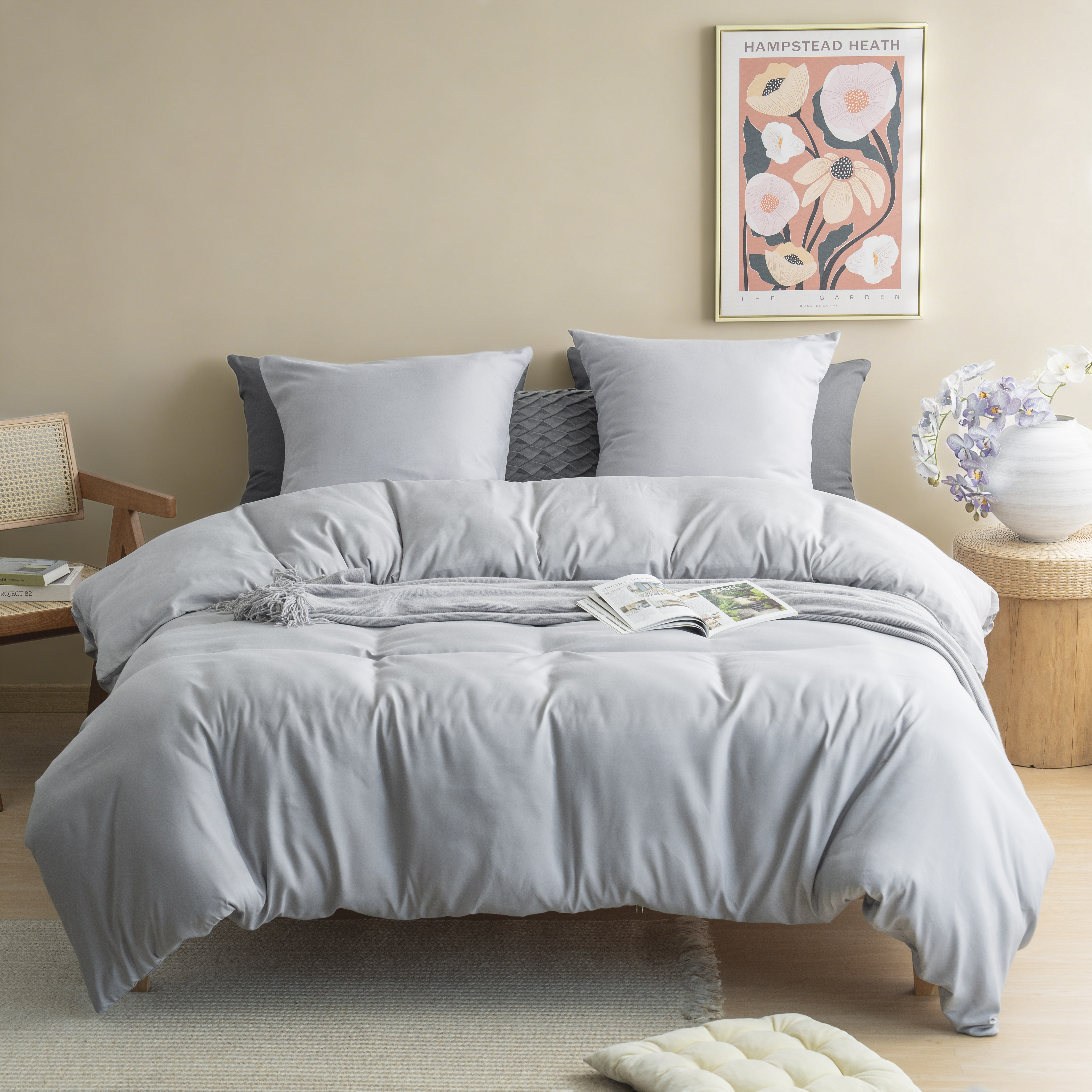 MOHAP Housse de Couette 200x200/220x240/240x260 cm avec Taies d'Oreiller 65x65x2cm Parure de Lit 120 Fils/cm² avec Fermeture Éclair 2 Personnes 5