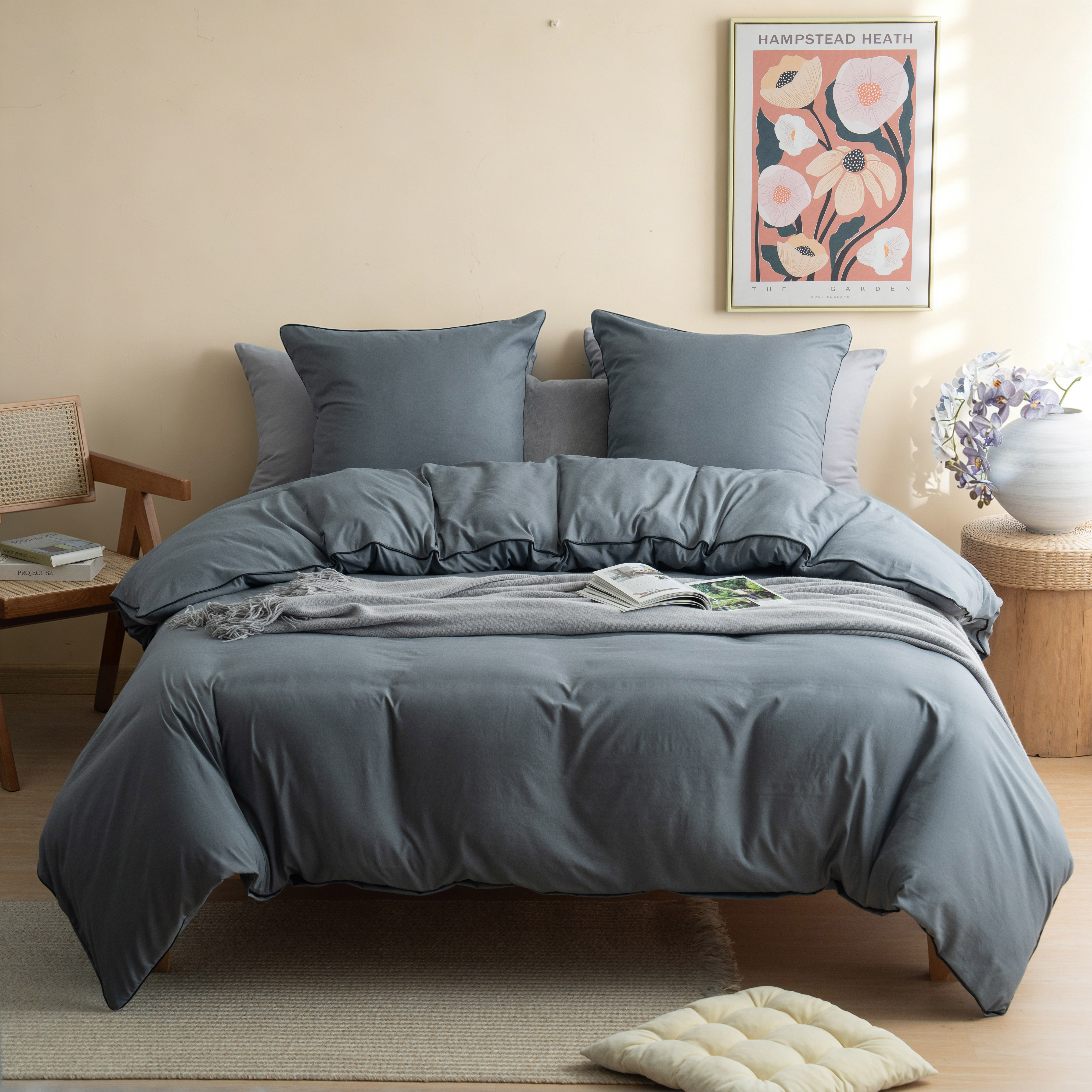 MOHAP Housse de Couette 200x200/220x240/240x260 cm avec Taies d'Oreiller 65x65x2cm Parure de Lit 120 Fils/cm² avec Fermeture Éclair 2 Personnes 6
