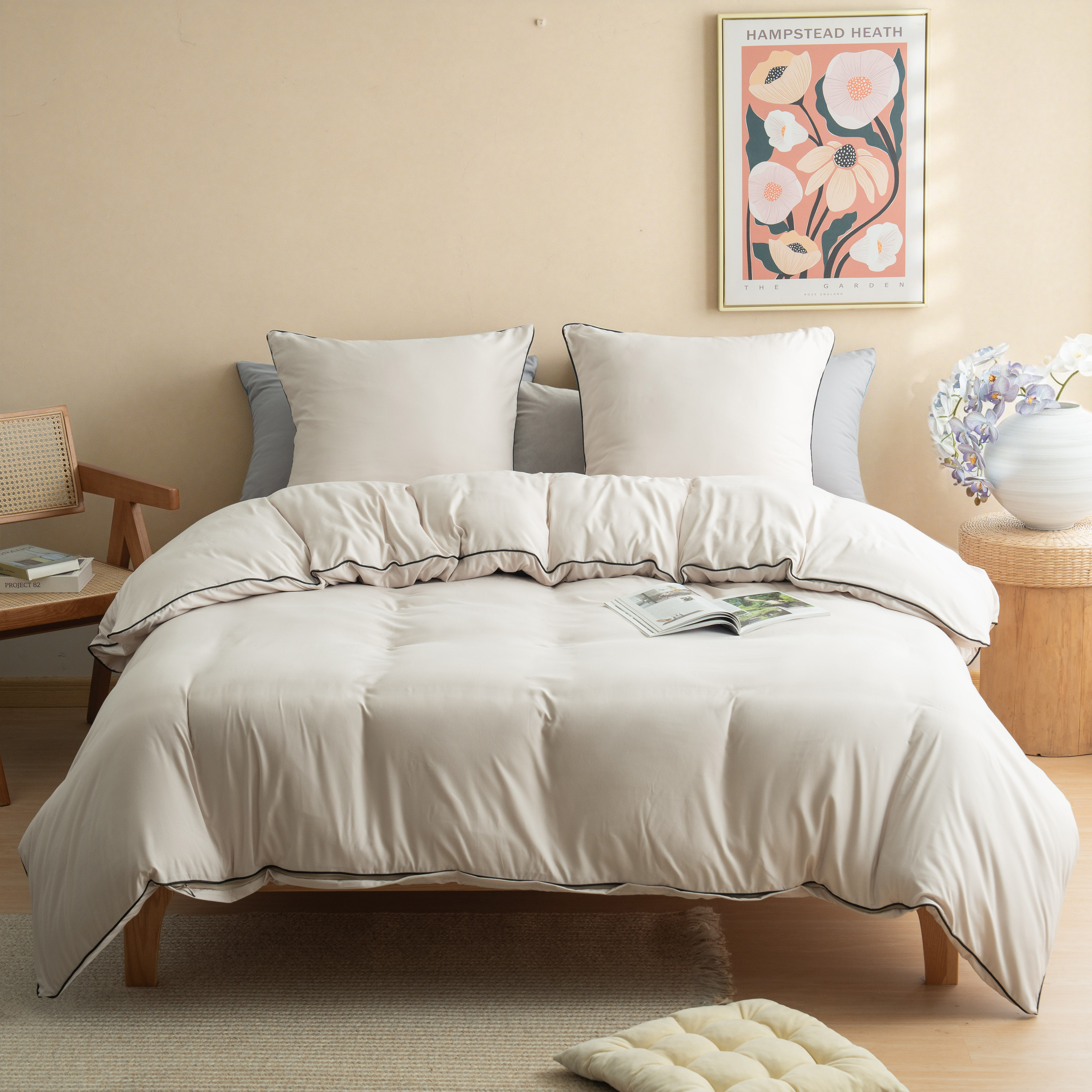 MOHAP Housse de Couette 200x200/220x240/240x260 cm avec Taies d'Oreiller 65x65x2cm Parure de Lit 120 Fils/cm² avec Fermeture Éclair 2 Personnes 7
