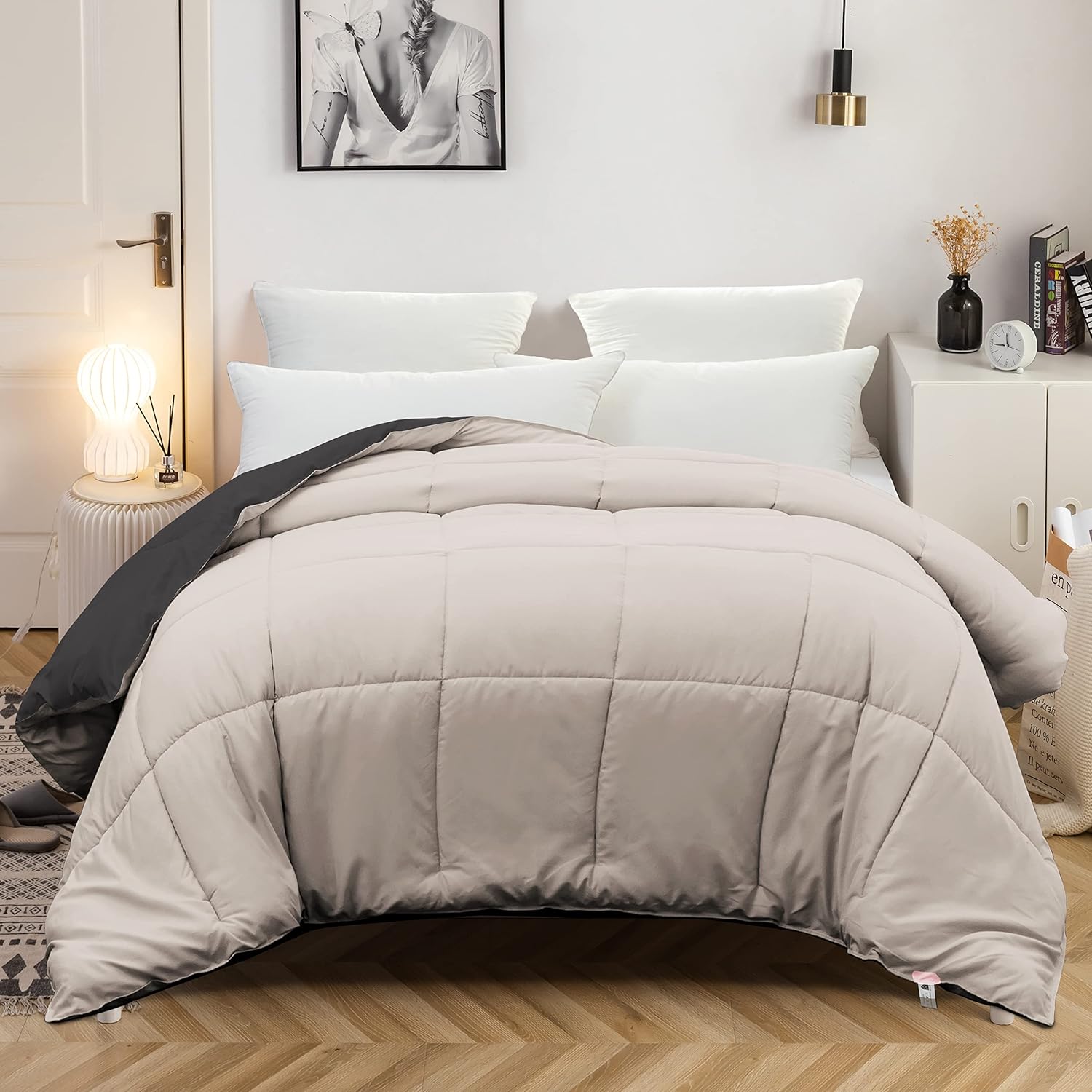 AYSW Bettdecke Zweifarbig Warm im Winter 450g/m² Dick 140x200cm Hypoallergen Blau + Dunkelgrau Reversible Bettdecke 1 Person Bettdecke 5