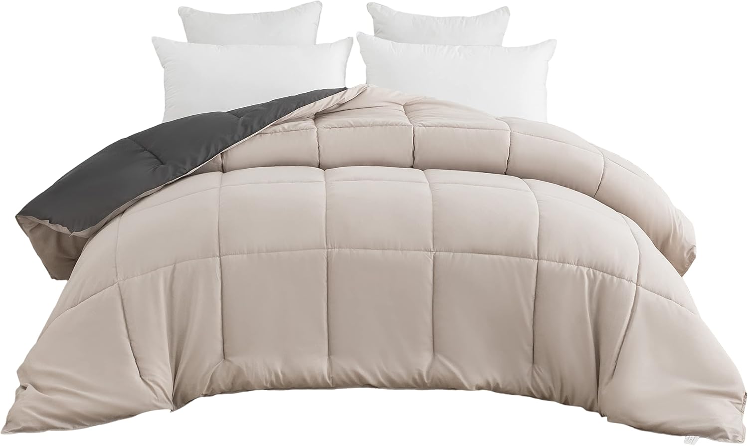 AYSW Bettdecke Zweifarbig Warm im Winter 450g/m² Dick 140x200cm Hypoallergen Zweifarbig Beige + Grau Bettdecke Reversibel 1 Person Bettdecke 6